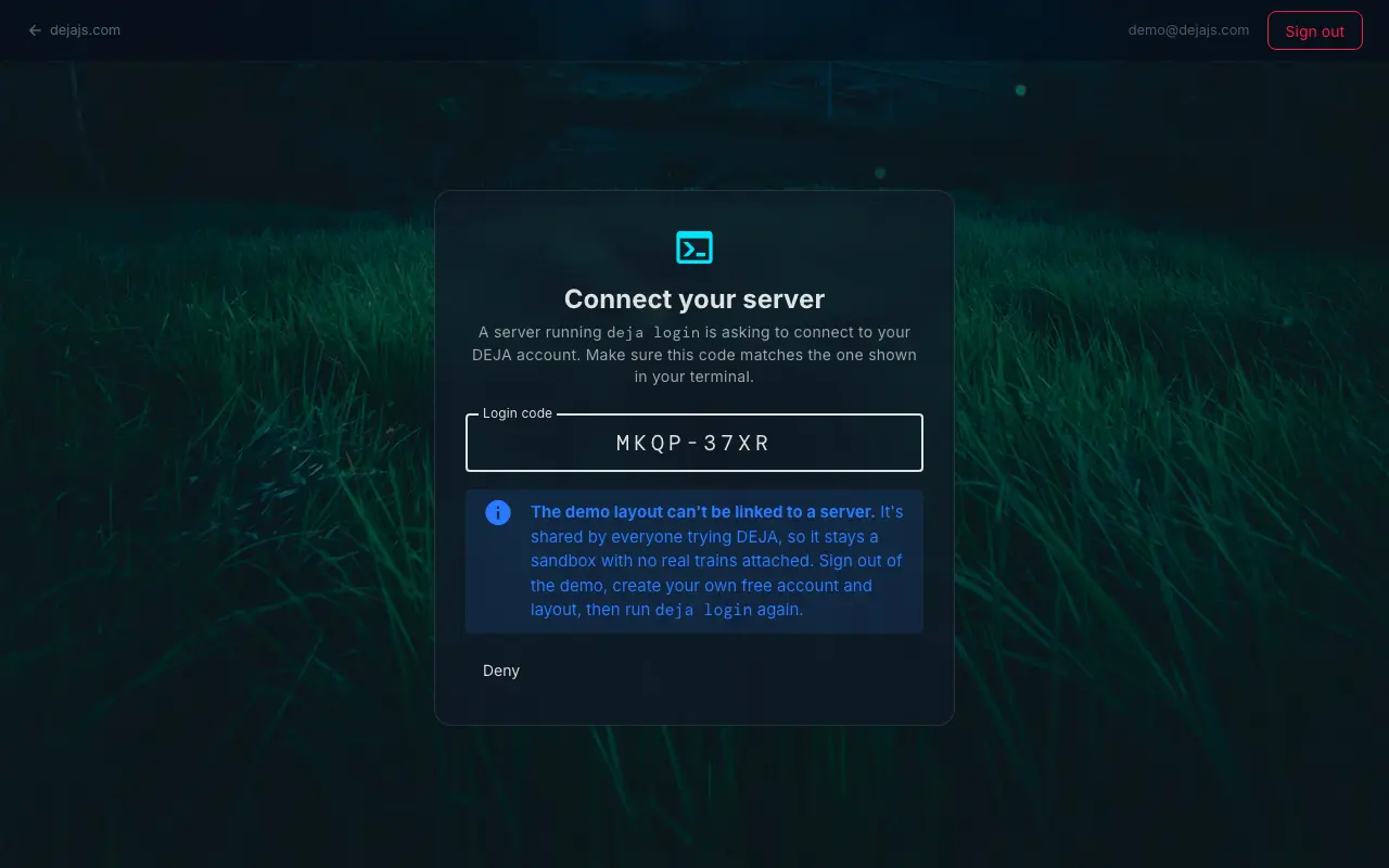Connect Server page shown when a server runs deja login