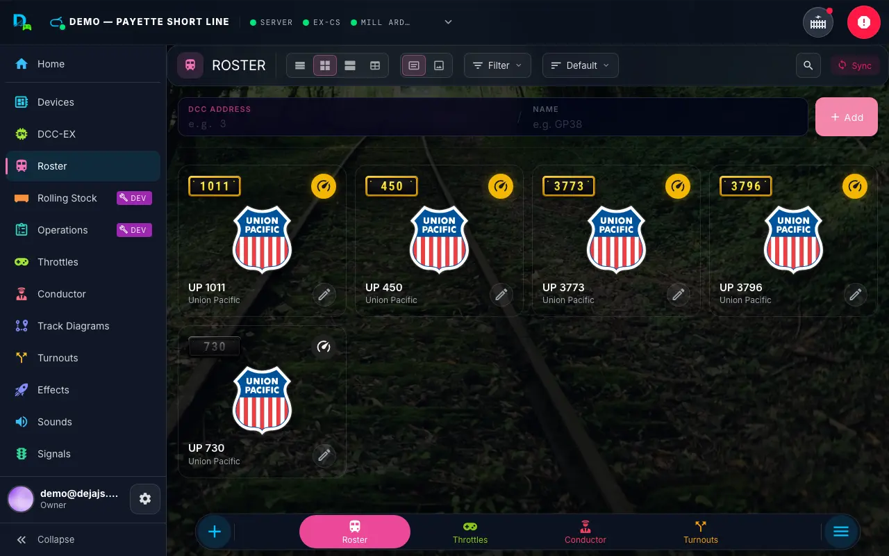 Throttle roster screen