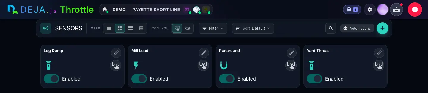 Sensors desktop view
