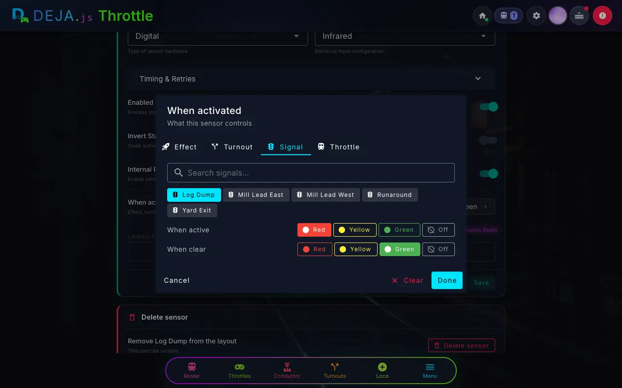 The When activated picker on the Signal tab