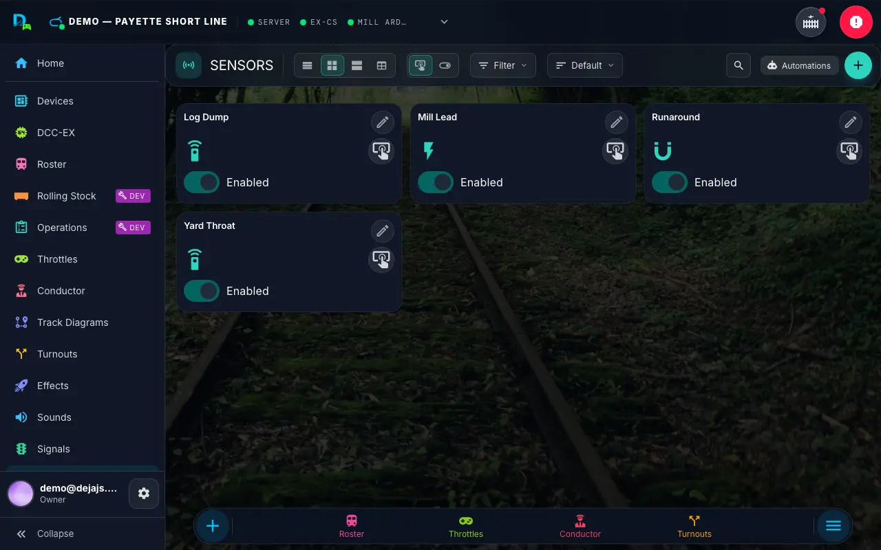 Sensors list with real-time state