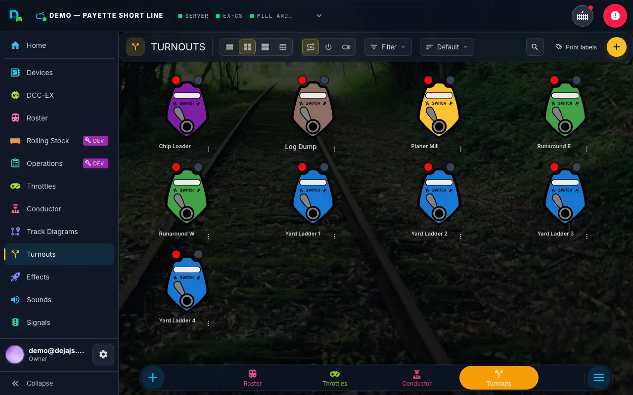 Turnout controls on desktop